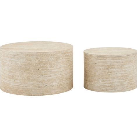 Lot de 2 tables basses rondes avec rangement en MDF aspect bois - diamètres 62,8 cm et 44 cm (1/5)