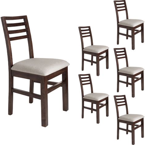 Lot de 6 chaises en hêtre chêne foncé assise tissu beige - LOUISE