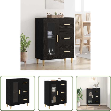 vidaXL Glastür - Sideboard Schwarz Eichen-Optik 69,5 x 34 x 90 cm Holzwerkstoff (1/5)