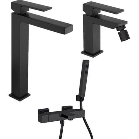 Set Rubinetti Jacuzzi per lavabo alto e bidet senza scarico e vasca serie Twinkle YO nero opaco (1/5)
