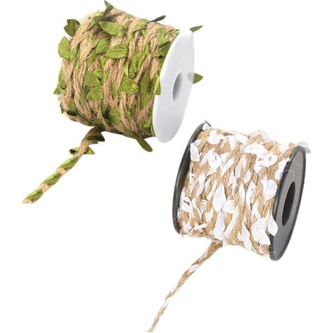 Ruban décoratif de 10 m en jute naturel vert et blanc, imitation feuilles artificielles, idéal pour (1/5)