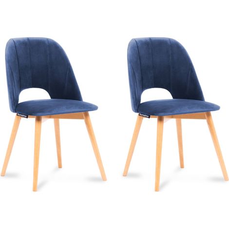 KONSIMO Stuhl 2-tlg Velours-Sitz Wohnzimmerstühl Bürostuhl "TINO", Dunkelblau, Stoff/Holz, Scandinavian, 48x86x44 cm (1/5)