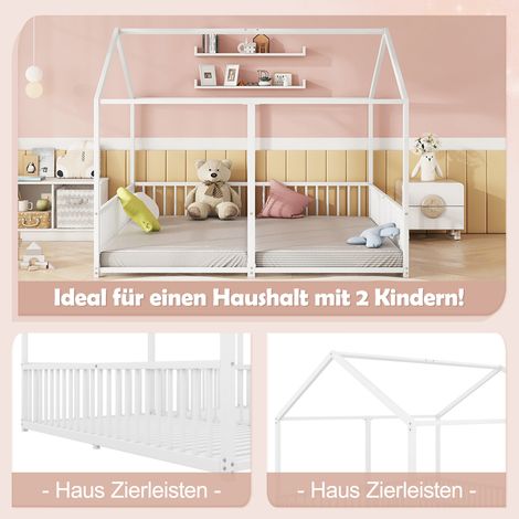 Lit en métal,lit de camp,90200 cm,sans matelas,rambarde,échelle,modélisme de maison,design de lit double,lit double,cadre en fer,blanc (1/5)