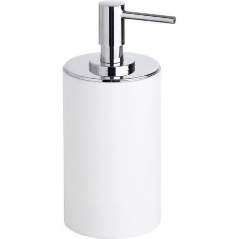 Distributeur de savon liquide rond à poser GAMMA en laiton chromé mat 250 ml-Blanc-Blanc-8.60 -- (1/2)