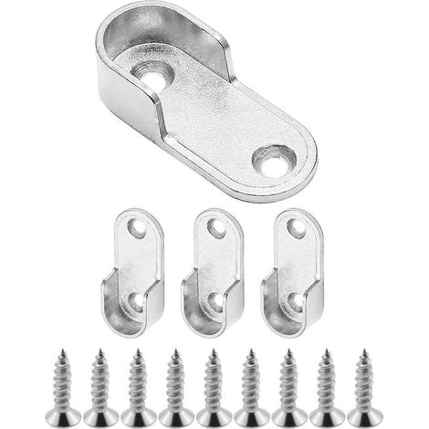 Support de Barre de Penderie Ovale – Lot de 4 avec 8 Vis, Supports pour Tringle de Penderie et Rideau, Porte-Manteau (1/5)