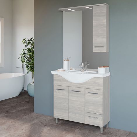 Mobile Bagno Composizione con Lavabo Lampada Led Rovere Grigio Venere Savinidue (1/2)