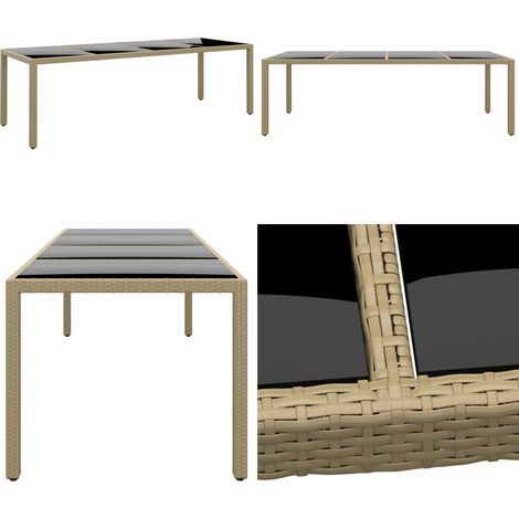 Tavolo da Giardino con Piano Vetro Beige in Polyrattan - Piano in vetro - Rattan PE