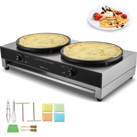Crêpière Électrique 40 cm, Appareil à Crêpes Commercial à Double Tête, Machine à Crêpes Antiadhésive, Plaque Chauffante à Crêpes Plate 6000 W, Inox, avec Contrôle de la Température (Sans Prise) (1/5)