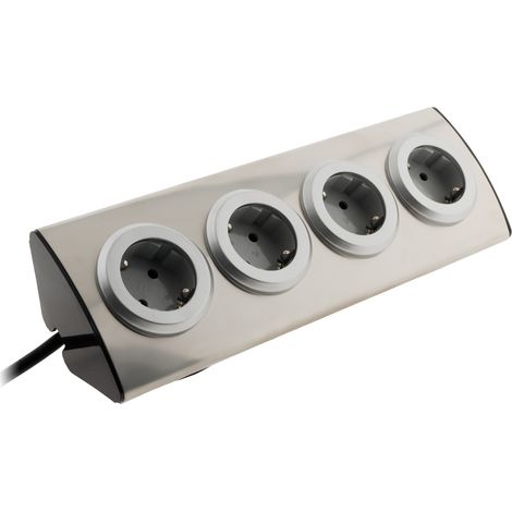 Zenitech – Multiprise d'angle 4 prises Schuko 16A – Puissance max 3680W – Câble 1m 3G1,5mm² – Finition inox élégante pour cuisine - 4x16A