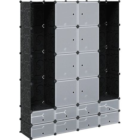 Armadio modulare 37 x 146 x 180 cm con 18 scomparti versatile moderno camera da letto corridoio in plastica nera 020046223