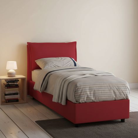 Talamo Italia Letto singolo Rossella, Letto contenitore con rivestimento in tessuto, 100% Made in Italy, Apertura frontale, con materasso Cm 80x200 incluso, Rosso, con imballo rinforzato (1/5)