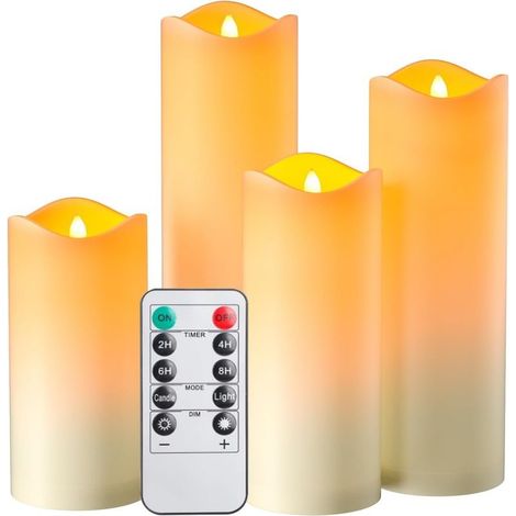 Lot de 4 Bougie LED Étanche avec Piles Incluses et Télécommande – Éclairage Festif Sécurisé pour Intérieur et Extérieur, Minuterie Réglable, Idéal pour Noël, Mariages et Fêtes (1/5)