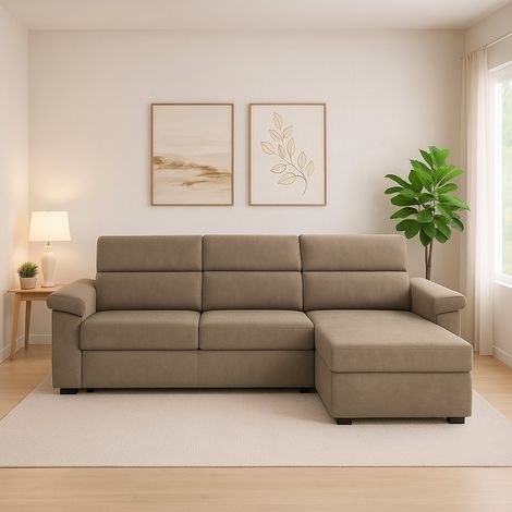 Sofá Fijo con Chaise Longue Ceto, Desenfundable, Reversible Made in Italy, Hidrófugo Multiposición, 285x160 cm Gris Taupe\ Taupe\ (1/5)