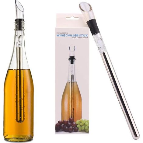 Refroidisseur à vin 3 en 1, carafe et verseur comprend une tige de refroidissement en acier inoxydable un indispensable pour tout bar.-AquaForge