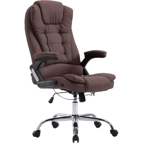 Sedia da ufficio XXL su ruote, comoda imbottitura con braccioli in tessuto marrone e metallo cromato 100002662