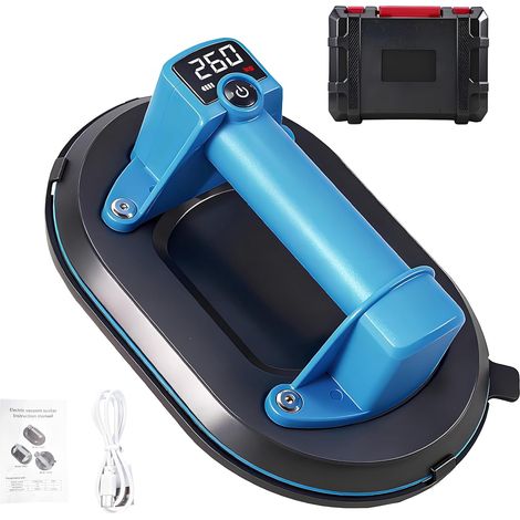 Suction Cup for Tiles, Portable Battery-Powered Suction Cup 260 kg, LED Display, Built-in 3000mAh Battery, USB Type-C Charging, Electric Suction Cup for Tiles, Glass, Patio Slabs, Marble