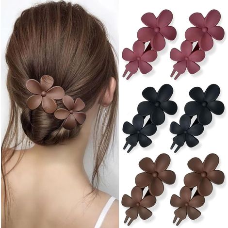 Lot de 6 pinces à cheveux motif floral mat style français élégant, pinces antidérapantes pour femme fille tous types de cheveux