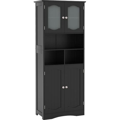 COSTWAY 148cm Tall Bathroom Cabinet Freestanding Storage Cabinet-Black (1/5)