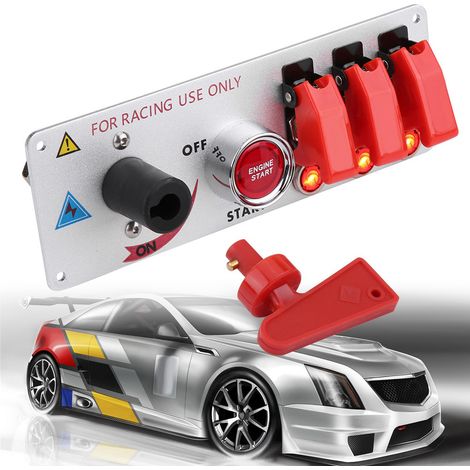 Tableau de démarrage voiture de course 12V, interrupteur d'allumage avec bouton poussoir LED et interrupteur à bascule, panneau de commande moteur (1/5)