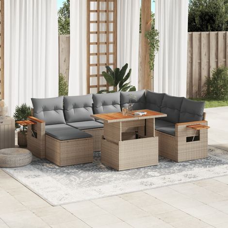 vidaXL Salon de jardin avec coussins 8 pcs beige résine tressée (1/3)