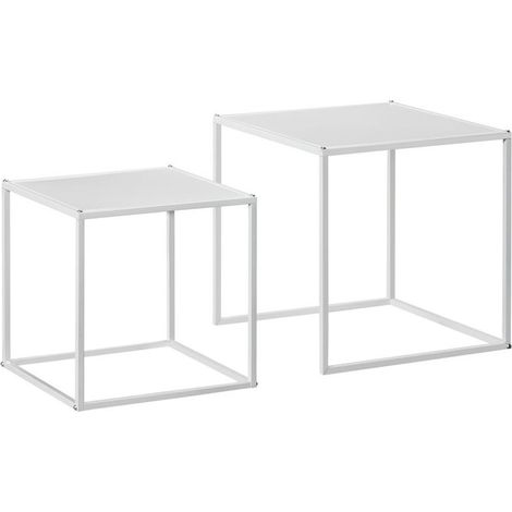 SET 2 TAVOLINI DA CAFFÈ IMPILABILI QUADRATI IN ACCIAIO BIANCO (1/5)