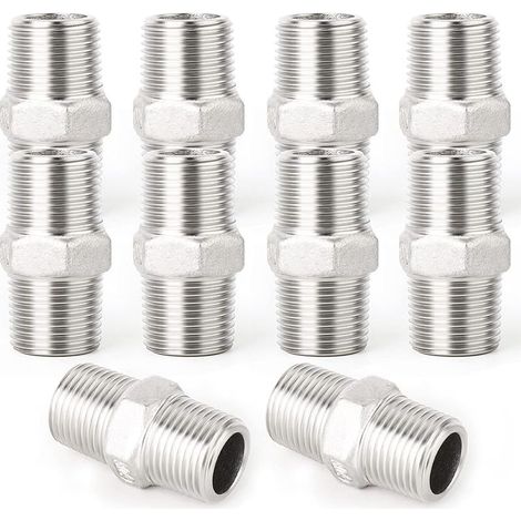 10 pièces raccords de tuyauterie à embout hexagonal en acier inoxydable 304, filetage BSP mâle 1/4" à mâle 1/4", raccord adaptateur droit (1/5)