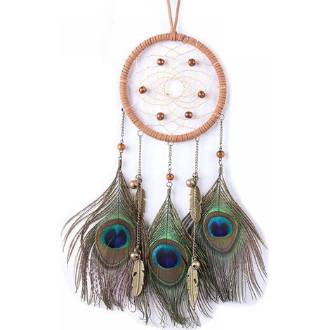 Dream Catcher - Cercle En Fer Ou En Bambou - Plumes De Paon Vertes - Décoration Murale Main - 70 cm 60 cm 40 cm (1/4)