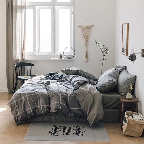 Parure de lit imprimée 100 % coton naturel avec fermeture éclair : 2 taies d’oreiller (51 x 66 cm) et 2 housses de couette (229 x 229 cm). (1/5)