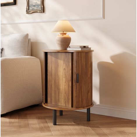 Table d'appoint ronde 48x48x65 cm en MDF couleur noyer, avec rangement pour salon FloraGrace (1/5)