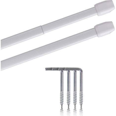 Lot de 2 - Tringle pour vitrage - Acier inoxydable - Extensible et réglable - Pour rideaux de bistrot ou portes - Blanc perlé - 40x60 cm (1/5)