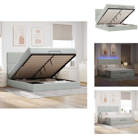 Cadre de lit ottoman et matelas gris clair 160x200cm velours - Lit Ottoman - Lits Ottomans - Cadre De Lit - Cadre De Lit Avec Rangement (1/5)
