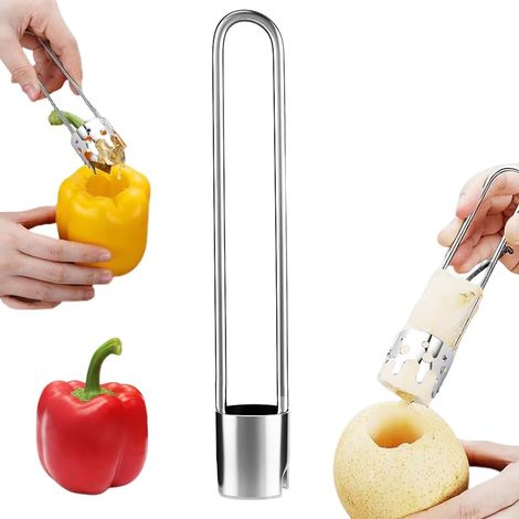 Herramienta para quitar semillas de pimiento (2 piezas, 2025), descorazonador de pimiento rojo, de acero inoxidable para frutas y verduras, para quitar semillas de manzana y jalapeño, utensilio de coc