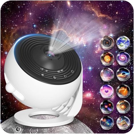 Proiettore Cielo Stellato Planetario Lampada Decorazione Galassia per Stanza 13 Dischi Diversi Area di Proiezione 24 m² Bianco e Nero (1/5)