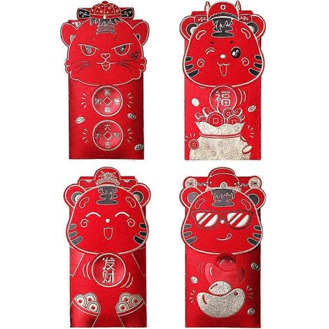 Stück rote Umschläge mit Tigermotiv zum chinesischen Neujahr 2022 (HongBao) – ideal für Glücksgeld und Neujahrsgeschenke.
