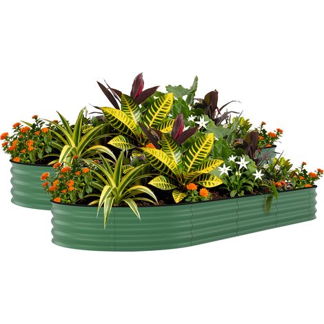 Lot de 2 bacs à fleurs surélevés ovales en métal galvanisé – Antirouille, bandes anti-coupure, fond ouvert pour drainage – Potager, fleurs, herbes, grand capacité – Vert amélioré, 240x120x45cm (1/5)