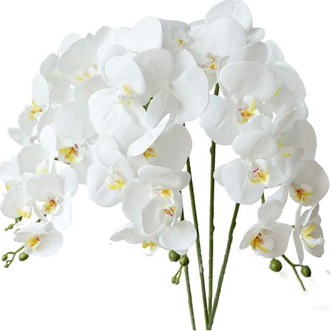 Stück Orchidee Phalaenopsis Kunstblumen weiß 70cm mit Orchideenblättern Kunstblumen