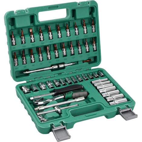 Set di chiavi a bussola da 1/4", set di inserti, chiave a bussola universale, chiave a cricchetto, impugnatura rotante, set di attrezzi per auto da 53 pezzi, aste di prolunga per riparazioni di auto e