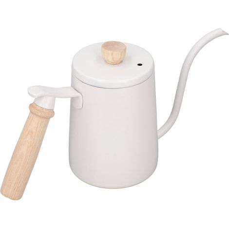 600 ml weiße Filterkaffeekanne, Griff aus Massivholz, dickwandiger Edelstahl 304, Großhandelsladung (1/5)