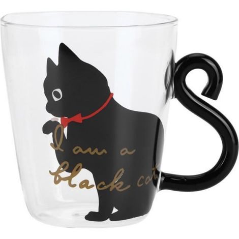 Mxzzand Tasse à eau de chat Tasse de Chat Verre à Café Lait Bouteille Enfants Tasse Transparente table mazagran Chat noir (1/4)