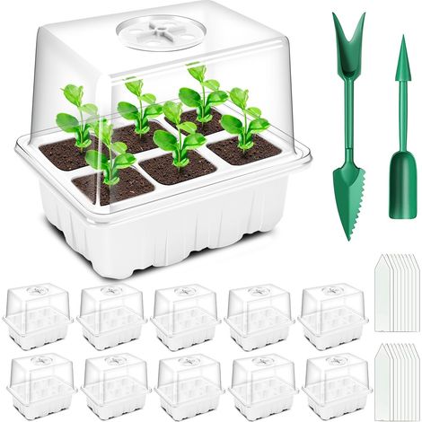 10 Pièces - Plateau Semis - Serre Intérieure - Couvercle Réglable - Grandes Cellules Pour Légumes Et Fleurs - Blanc - 60 Cellules
