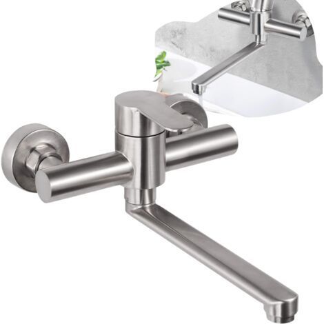 Mitigeur mural inoxydable 360° pour évier de cuisine – Bras pivotant 23cm – Trous de montage réglables – Économie d'eau jusqu'à 30% (1/4)