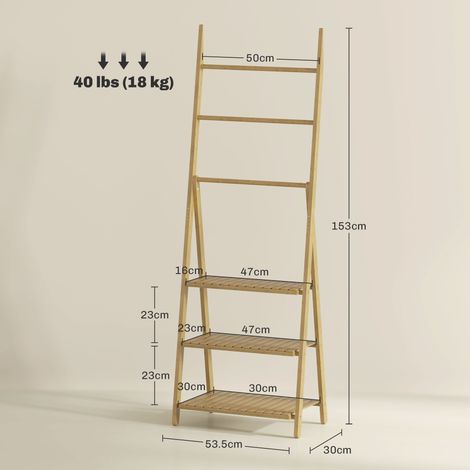 Étagère de salle de bain autoportante et pliable en bambou à 3 niveaux (avec 3 porte-serviettes) (1/5)