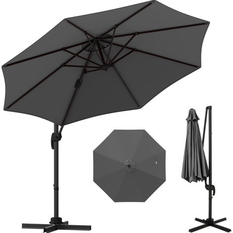 Parasol de Jardin Extérieur, Parasol Déporté 3x3M avec Poteau en Aluminium, UPF50+, Rotatif à 360°, 5 Angle Réglable, Manivelle, 8 Baleines, pour Balcon Patio Piscine Terrasse, Gris (1/5)