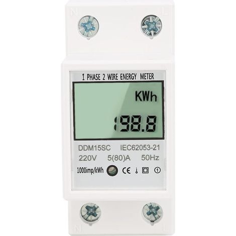 Compteur d'énergie monophasé à affichage numérique LCD 5-80A 220V 50Hz KWh compteur de consommation d'énergie DDM15SC (1/5)
