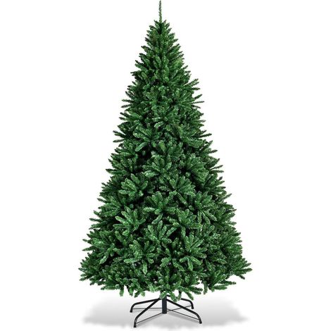 Goplus – Sapin de Noël artificiel 275cm – Branches touffues en PVC – Socle en fer – Ouvert système parapluie – Décoration pour guirlande lumineuse (1/5)