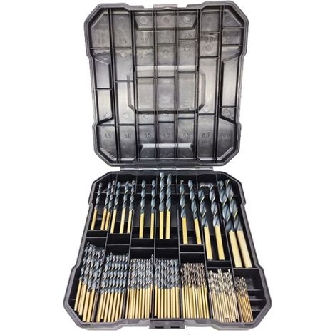 Set mit 99 Titanbohrern für Stahl, Holz, Metall, Kupfer, titanbeschichteter Spiralbohrer, Holzbohrer (1/4)