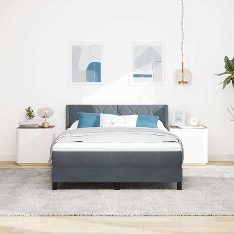 vidaXL Letto a molle con testiera Grigio scuro 200 x 160 cm Velluto (1/5)
