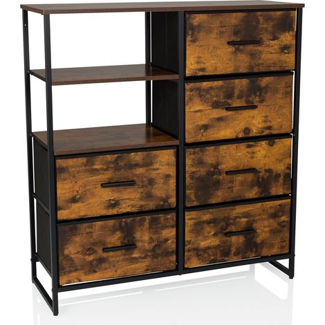 Kommode RAGALA 84x30x92cm 6 Schubladen 2 offene Fächer räuchereiche hjh LIVING (1/5)