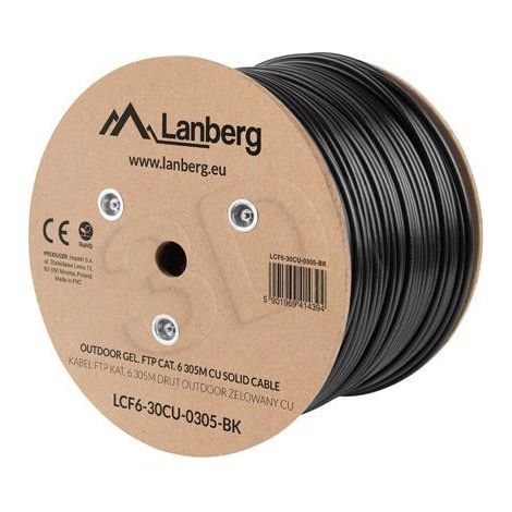 BOBINA CAT.6 LANBERG OUTDOOR FTP RJ45 COBRE GEL-FILLED FLUKE AWG24 305M NEGRO (1/2)