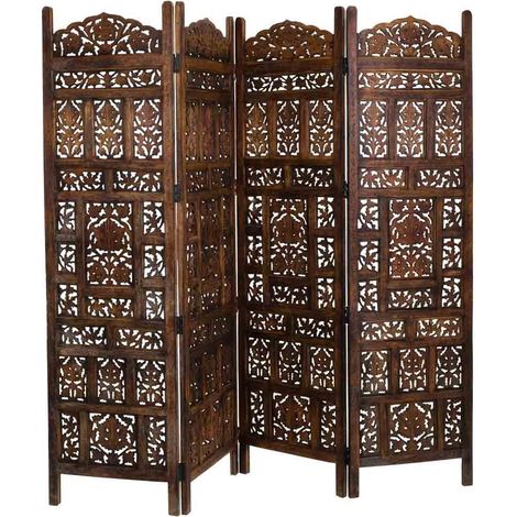 Biombo de madera artesanal marrón 50(x4)x2x180h cm
